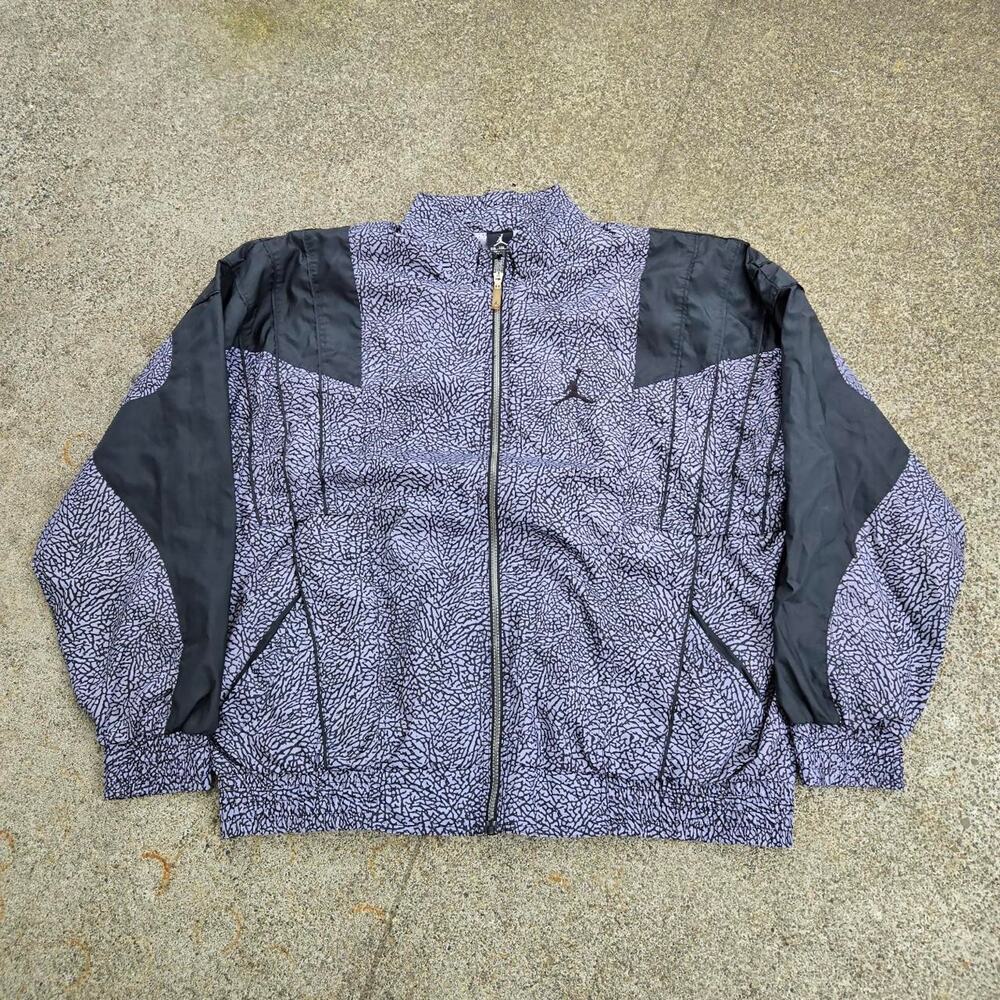 Vtg Y2k JORDAN BRAND Jumpman Cement Elephant Print Zip Up Windbreaker Jacket XXL